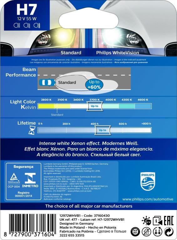 Ampoule PHILIPS 1 ✕ H7 WhiteVision - 37160430