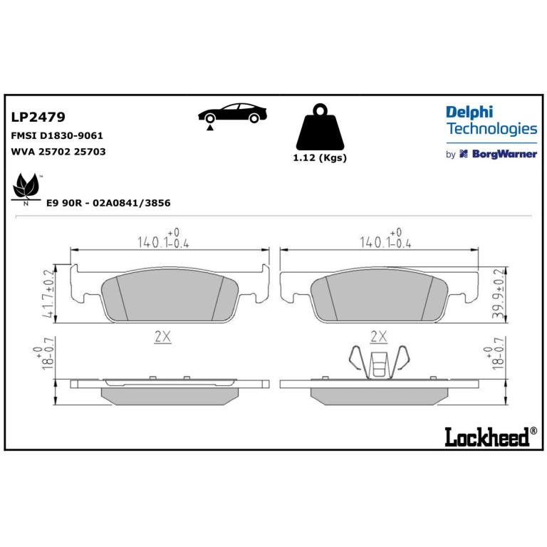 Jeu de 4 plaquettes de frein DELPHI ref. LP2479