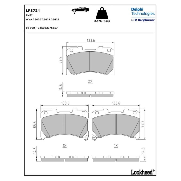 Juego de 4 pastillas de freno (Almohadilla de freno) DELPHI ref. LP3724