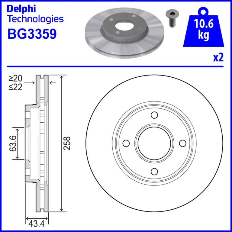Disques de frein DELPHI ref. BG3359