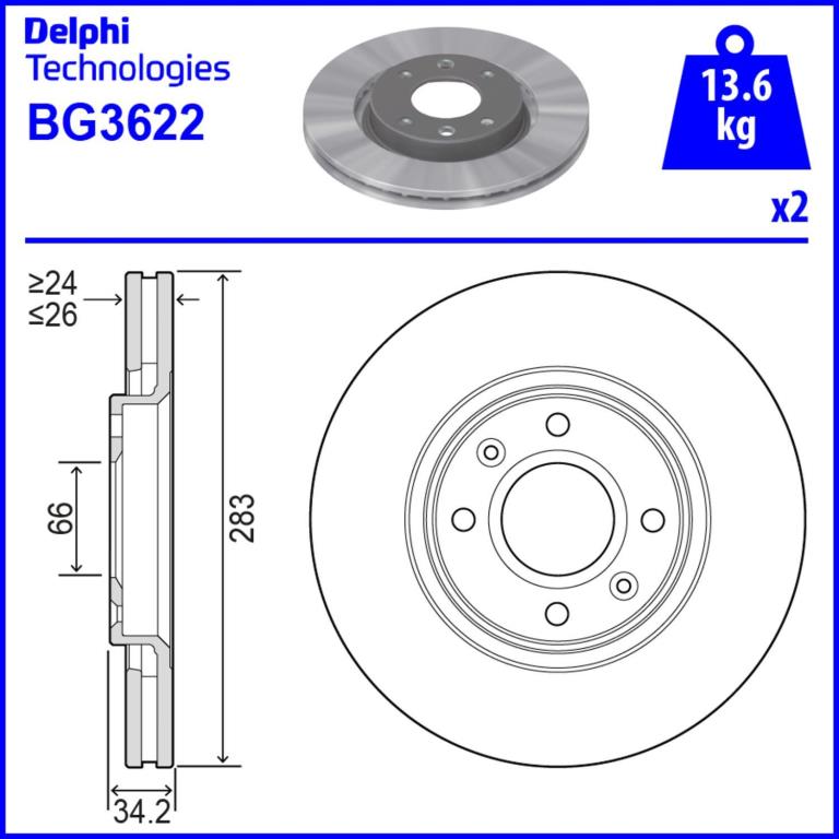 Disques de frein DELPHI ref. BG3622