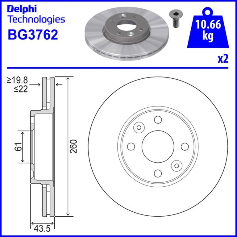Disques de frein DELPHI ref. BG3762