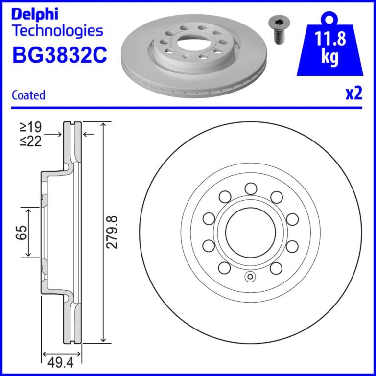Disques de frein DELPHI ref. BG3832C