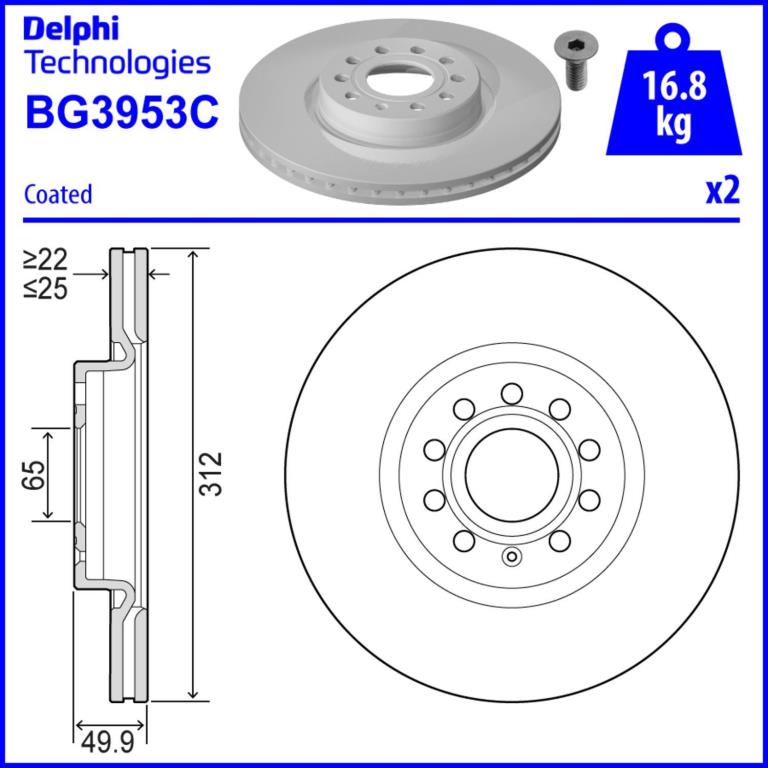 Disques de frein DELPHI ref. BG3953C