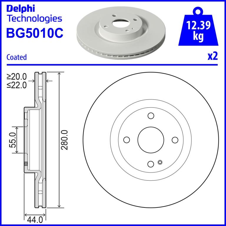 Disques de frein DELPHI ref. BG5010C